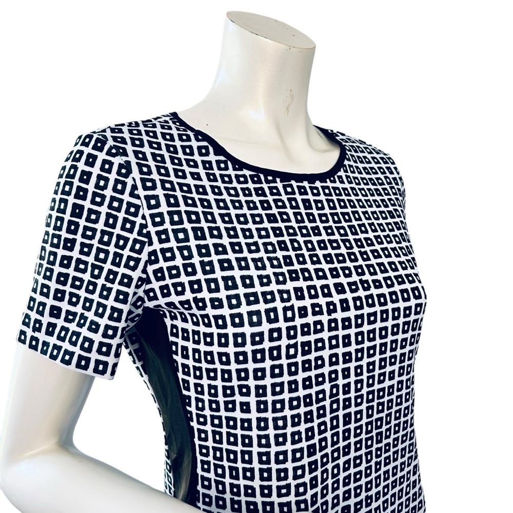 Reed white & black retro mid century square short sleeve midi shirt dress Medium